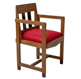 Art Deco Modernist Armchair with Red Leather Seat, 1920s